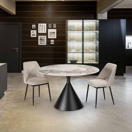 Mese dining - Masa rotunda metal negru/ portelan cu efect de marmura Panda 120cm