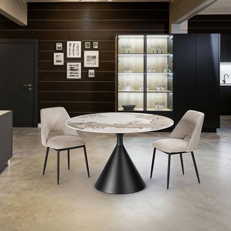 Mese dining - Masa rotunda metal negru/ portelan cu efect de marmura Panda 120cm