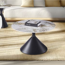 Masute Living - Masuta metal negru/ portelan cu efect de marmura Panda 70cm
