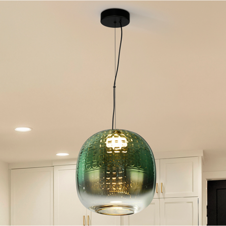 Pendule, Lustre suspendate - Lustra, Pendul LED modern sticla verde Mares 29cm