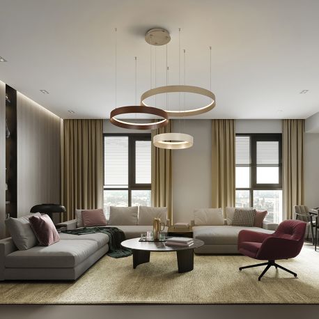 Pendule, Lustre suspendate - Lustra cu 3 inele colorate LED CCT si telecomanda Halos