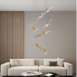 Pendule, Lustre suspendate - Lustra cu pendule LED otel auriu si sticla transparenta AVESA 60W