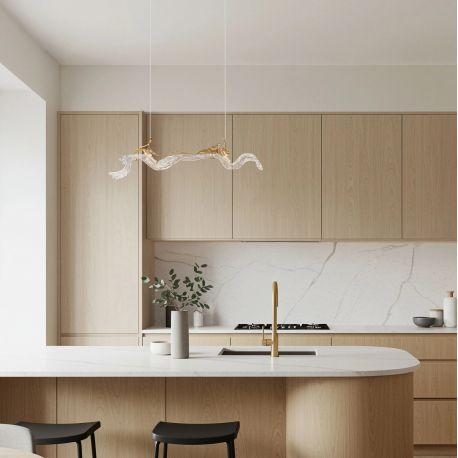 Pendule, Lustre suspendate - Lustra LED otel auriu si sticla transparenta AVESA