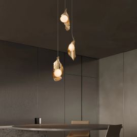 Pendule, Lustre suspendate - Lustra cu 3 pendule LED otel auriu si sticla MALORY