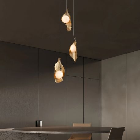 Pendule, Lustre suspendate - Lustra cu 3 pendule LED otel auriu si sticla MALORY