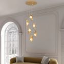 Lustra cu 6 pendule LED otel auriu si sticla MALORY