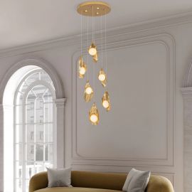Pendule, Lustre suspendate - Lustra cu 6 pendule LED otel auriu si sticla MALORY