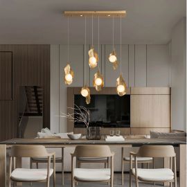 Pendule, Lustre suspendate - Lustra liniara cu 6 pendule LED otel auriu si sticla MALORY