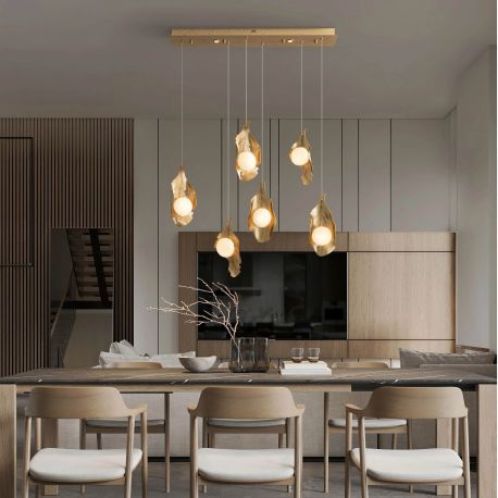 Pendule, Lustre suspendate - Lustra liniara cu 6 pendule LED otel auriu si sticla MALORY