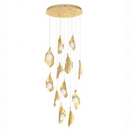 Corpuri de iluminat Lustre pentru casa scarii - Lustra casa scarii cu 12 pendule LED otel auriu si sticla MALORY