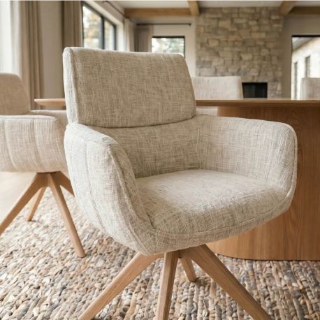 Seturi scaune, HoReCa - Set de 2 scaune pivotante, Lemn de stejar, Chenille Bej, UNIQUE