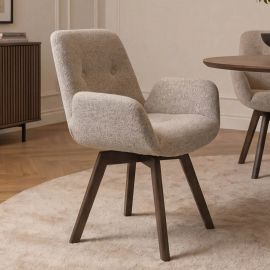 Set de 2 scaune pivotante, Lemn de stejar, textil boucle taupe BALTIC