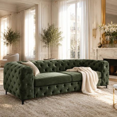 Canapele - Canapea design Chesterfield, Catifea verde inchis, MODERN BAROCK