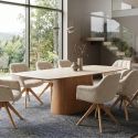 Masa dining Ceramica travertin, Furnir stejar, UNIQUE 200cm