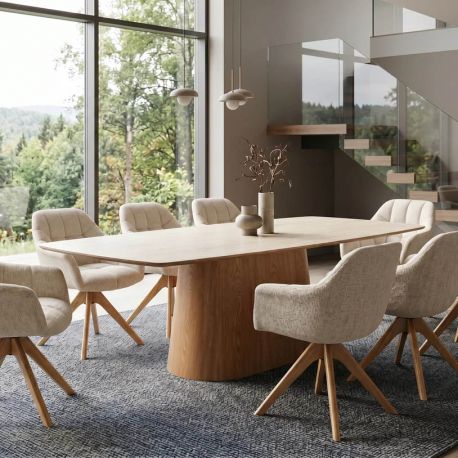 Mese dining - Masa dining Ceramica travertin, Furnir stejar, UNIQUE 200cm
