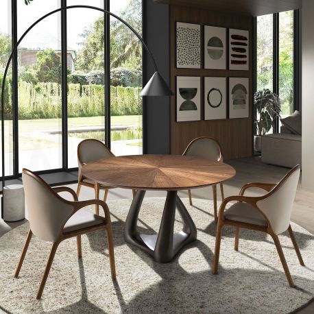 Mese dining - Masa rotunda din lemn furniruit si fibra de sticla Walnut 135cm