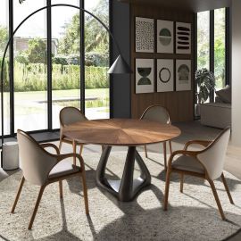 Mese dining - Masa rotunda din lemn furniruit si fibra de sticla Walnut 150cm