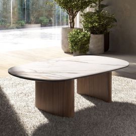 Masute Living - Masuta de cafea Porcelain Marble si lemn furniruit Walnut