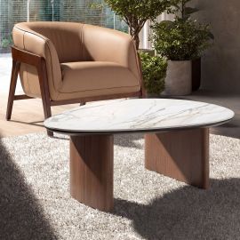 Masute Living - Masuta de cafea Porcelain Marble si lemn furniruit Walnut