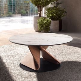 Masute Living - Masuta de cafea rotunda Porcelain Marble Walnut