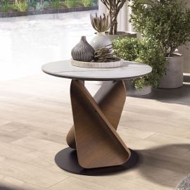 Masute Living - Masuta auxiliara rotunda Porcelain Marble Walnut