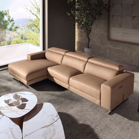 Coltare - Coltar LUX design italian cu sezlong stanga Piele Naturala, Brown