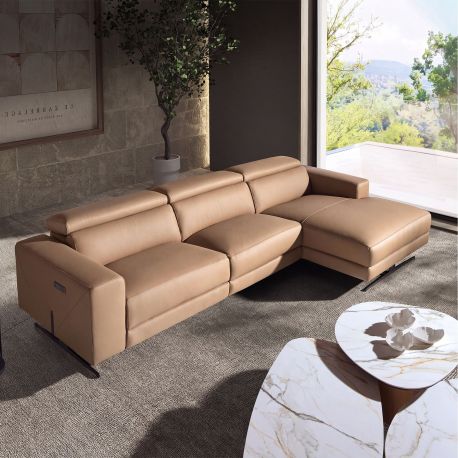 Coltare - Coltar LUX design italian cu sezlong dreapta Piele Naturala, Brown