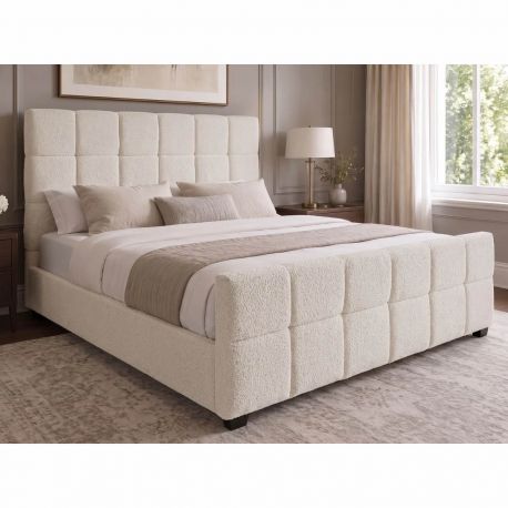 Paturi - Pat PRESTIGE 160x200cm boucle gri cu spatiu de depozitare
