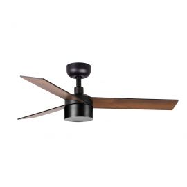 Lustre cu ventilator - Lustra LED cu Ventilator tavan cu telecomanda RUDDER TEK 3 S negru/nuc 2700K