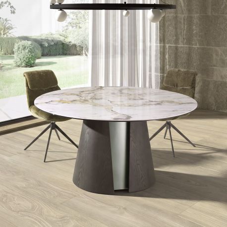 Mese dining - Masa rotunda Porcelain Marble Dark ash oak 150cm