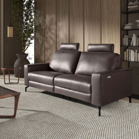 Canapele - Canapea 3 locuri, functie relax, tapitat cu piele Chocolate Brown