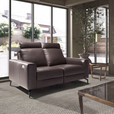 Canapele - Canapea 2 locuri, functie relax, tapitat cu piele Chocolate Brown