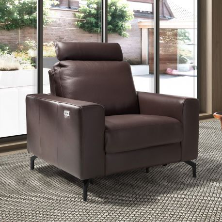 Fotolii - Fotoliu cu functia relax, tapitat cu piele Chocolate Brown