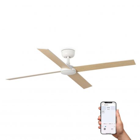 Lustre cu ventilator - Ventilator tavan smart sistem TUYA si telecomanda RUDDER 4 L alb/frasin