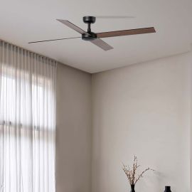 Lustre cu ventilator - Ventilator tavan smart sistem TUYA si telecomanda RUDDER 4 L negru/nuc