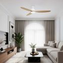 Lustra LED cu Ventilator si telecomanda NELLY D-132cm alb/ lemn natur