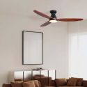 Lustra LED cu Ventilator si telecomanda NELLY D-132cm negru/ lemn inchis