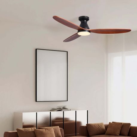 Lustre cu ventilator - Lustra LED cu Ventilator si telecomanda NELLY D-132cm negru/ lemn inchis