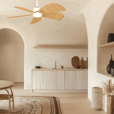 Lustre cu ventilator - Lustra cu Ventilator si telecomanda cu palete din bambus 132cm