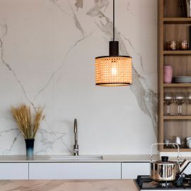 Pendule, Lustre suspendate - Lustra/Pendul decorativ cu cablu si stecher MAMBO 210 negru/ratan