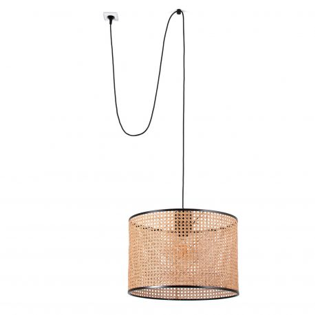 Pendule, Lustre suspendate - Lustra/Pendul decorativ cu cablu si stecher MAMBO 450 negru/ratan