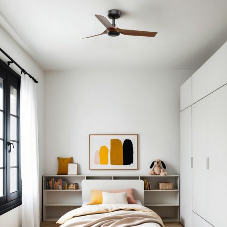 Lustre cu ventilator - Ventilator tavan cu telecomanda MINI PUNT S negru/nuc