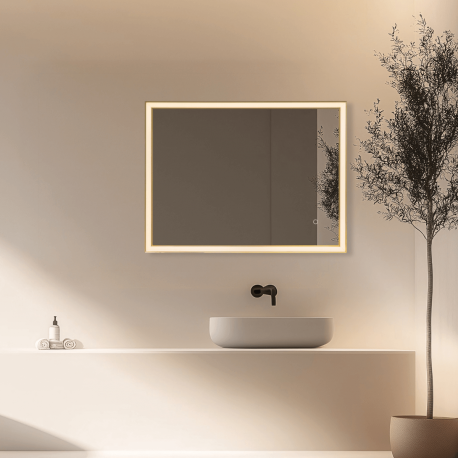Oglinzi - Oglinda baie cu iluminat LED 23W 3000K-4000K IP44 auriu 80x60cm