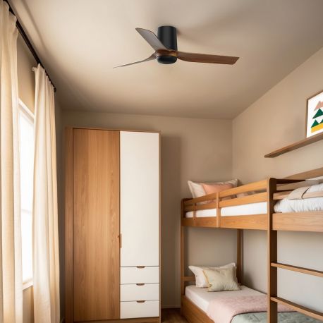 Lustre cu ventilator - Ventilator tavan smart sistem TUYA si telecomanda PUNT TUB S negru/nuc