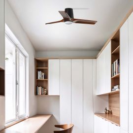 Lustre cu ventilator - Ventilator tavan smart sistem TUYA si telecomanda HEYWOOD TUB S negru/nuc