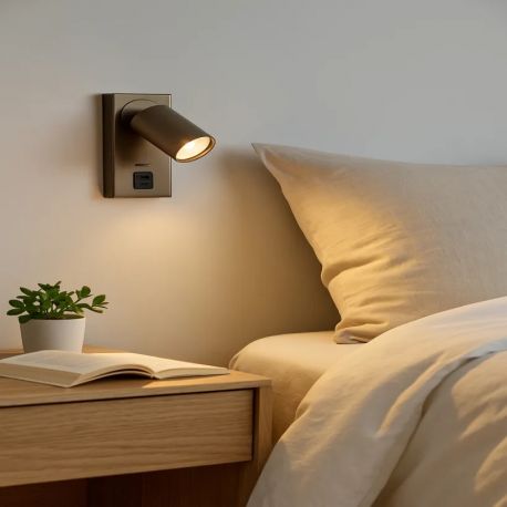 Aplice cu Spot - Aplica perete cu 1 spot directionabil Moon USB Switc, bronz
