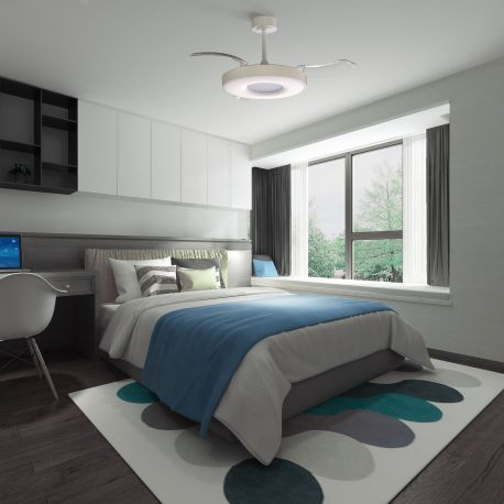 Lustre cu ventilator - Lustra LED cu Ventilator tavan smart sistem TUYA si telecomanda COIN alb