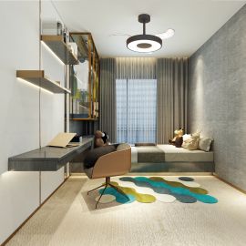 Lustra LED cu Ventilator tavan smart sistem TUYA si telecomanda COIN negru