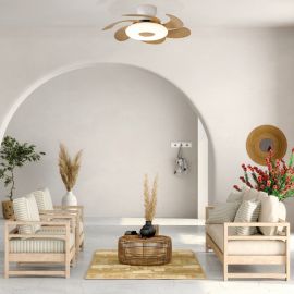 Lustre cu ventilator - Lustra LED cu ventilator si telecomanda FLOWER alb/lemn