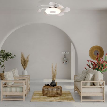Lustre cu ventilator - Lustra LED cu ventilator si telecomanda FLOWER alb